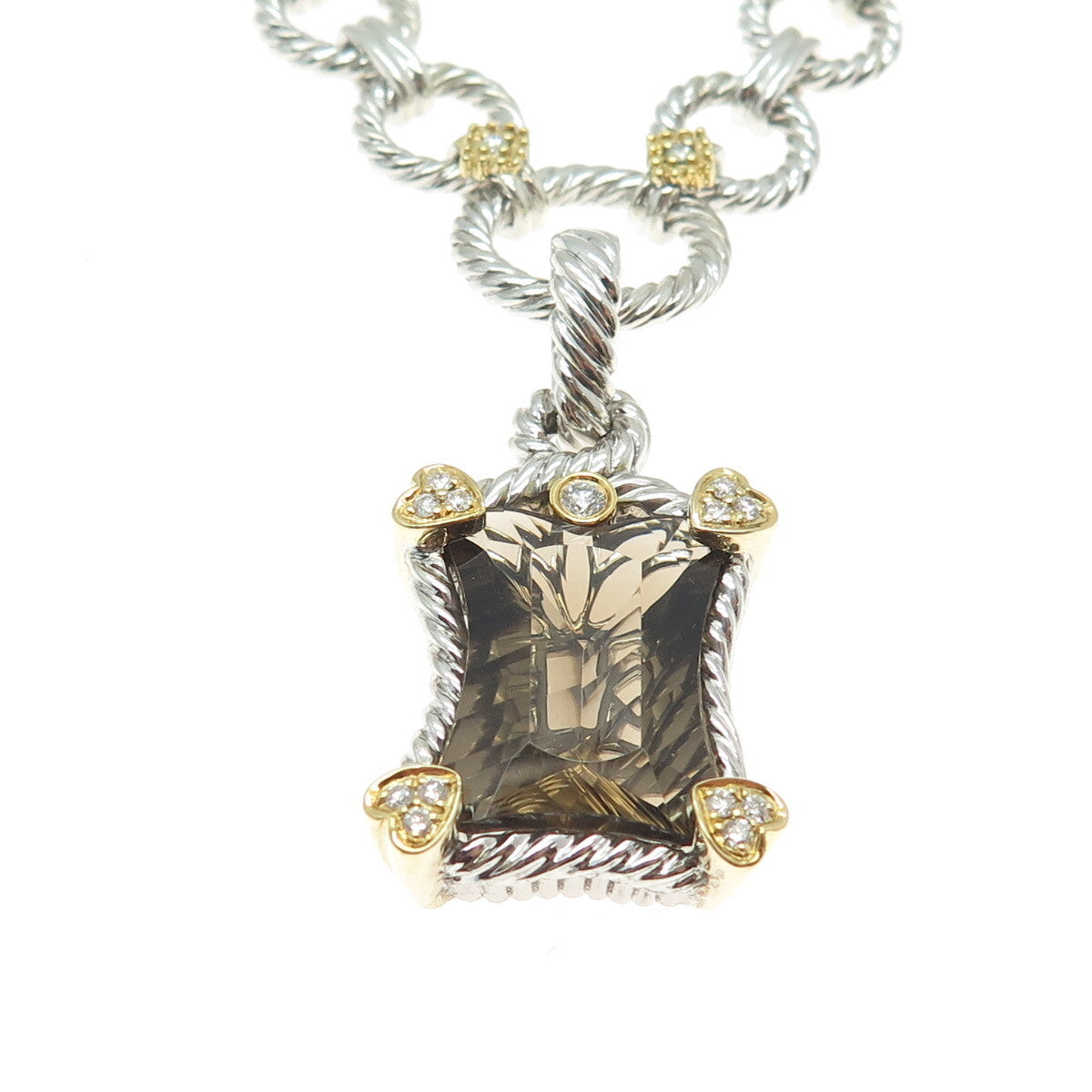 DANWAK 18K Gold Sterling 13-Diamond 0.20ct & Smoky Quartz 11.86ct Necklace 16"