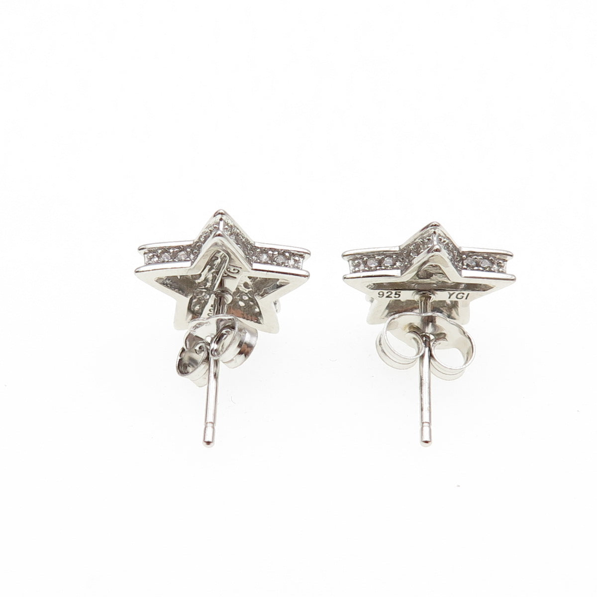 925 Sterling Silver Round-Cut Star Stud Earrings