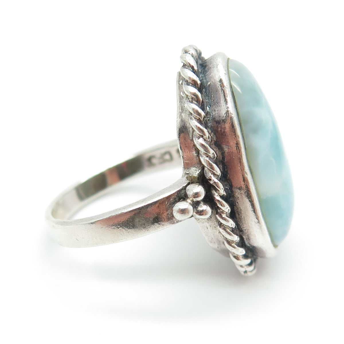 925 Sterling Silver Vintage Real Larimar Gemstone Statement Ring Size 6.25