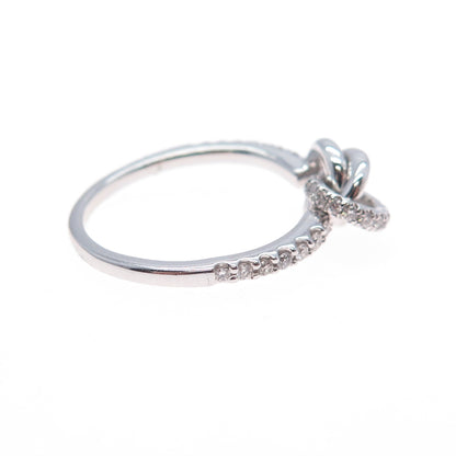 925 Sterling Silver Real Round-Cut Diamond Knot Ring Size 6.75