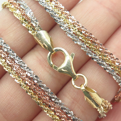 925 Sterling Silver 3-Tone Italy 3-Rope Sparkling Disc Chain Necklace 16"