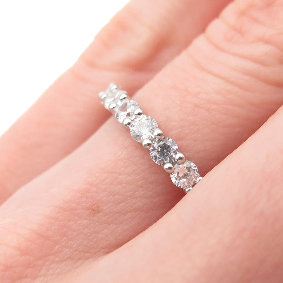 925 Sterling Silver Round-Cut C Z Eternity Band Ring Size 5