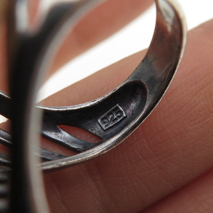 925 Sterling Silver Vintage Modernist Wavy Oxidized Ring Size 8.75