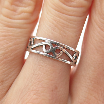 925 Sterling Silver Vintage Swirl Band Ring Size 7.25