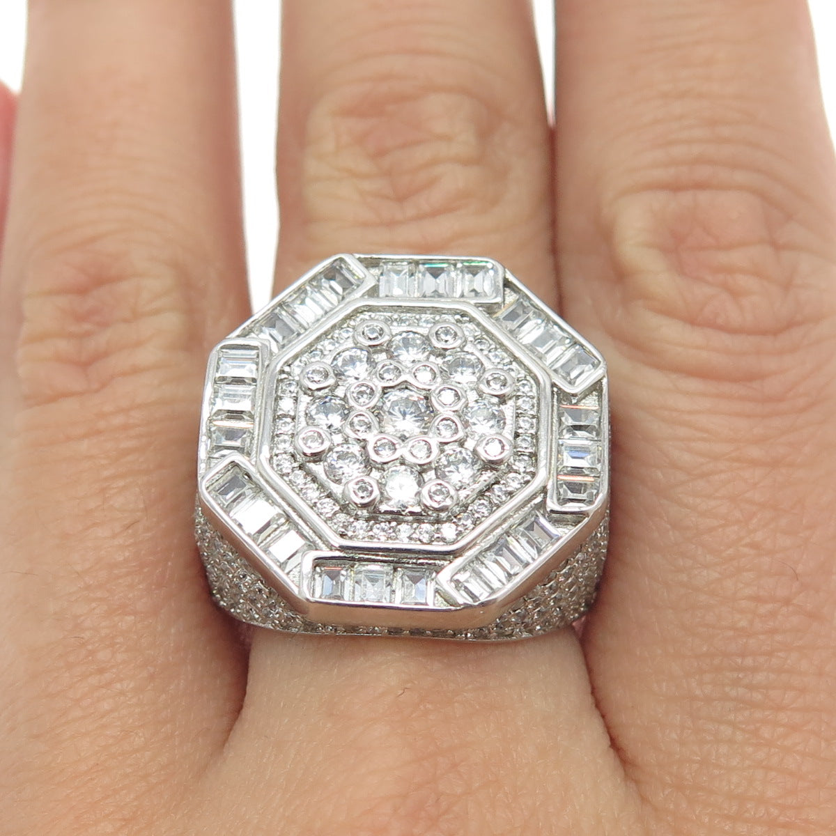 925 Sterling Silver Pave Multi-C Z Domed Ring Size 9.25