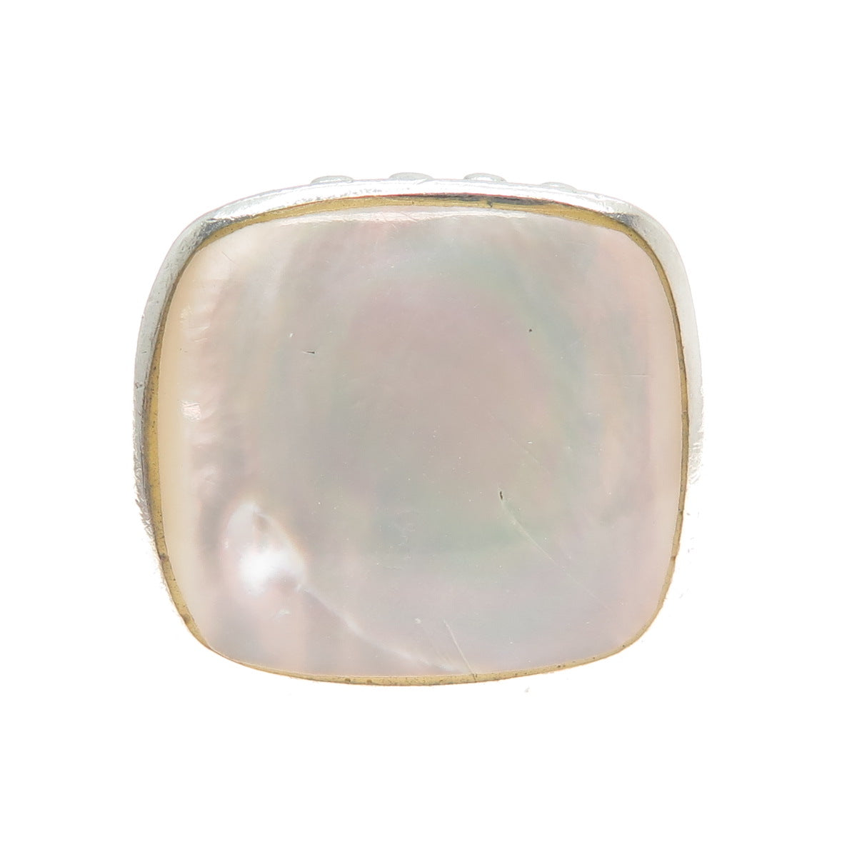 925 Sterling Silver Vintage Real Mother-of-Pearl Polka Dot Wide Ring Size 5.75