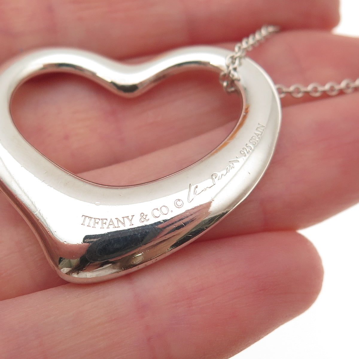 Tiffany & Co. Elsa Peretti Sterling Silver Vintage 35mm Open Heart Necklace 30"