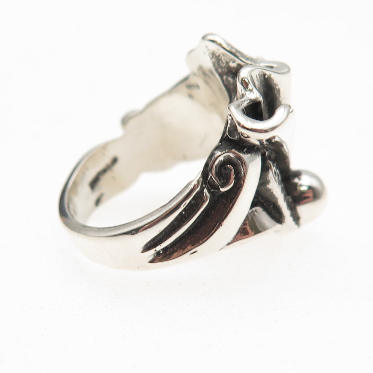 925 Sterling Silver Antique Art Deco Floral Oxidized Ring Size 6