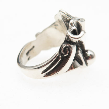 925 Sterling Silver Antique Art Deco Floral Oxidized Ring Size 6