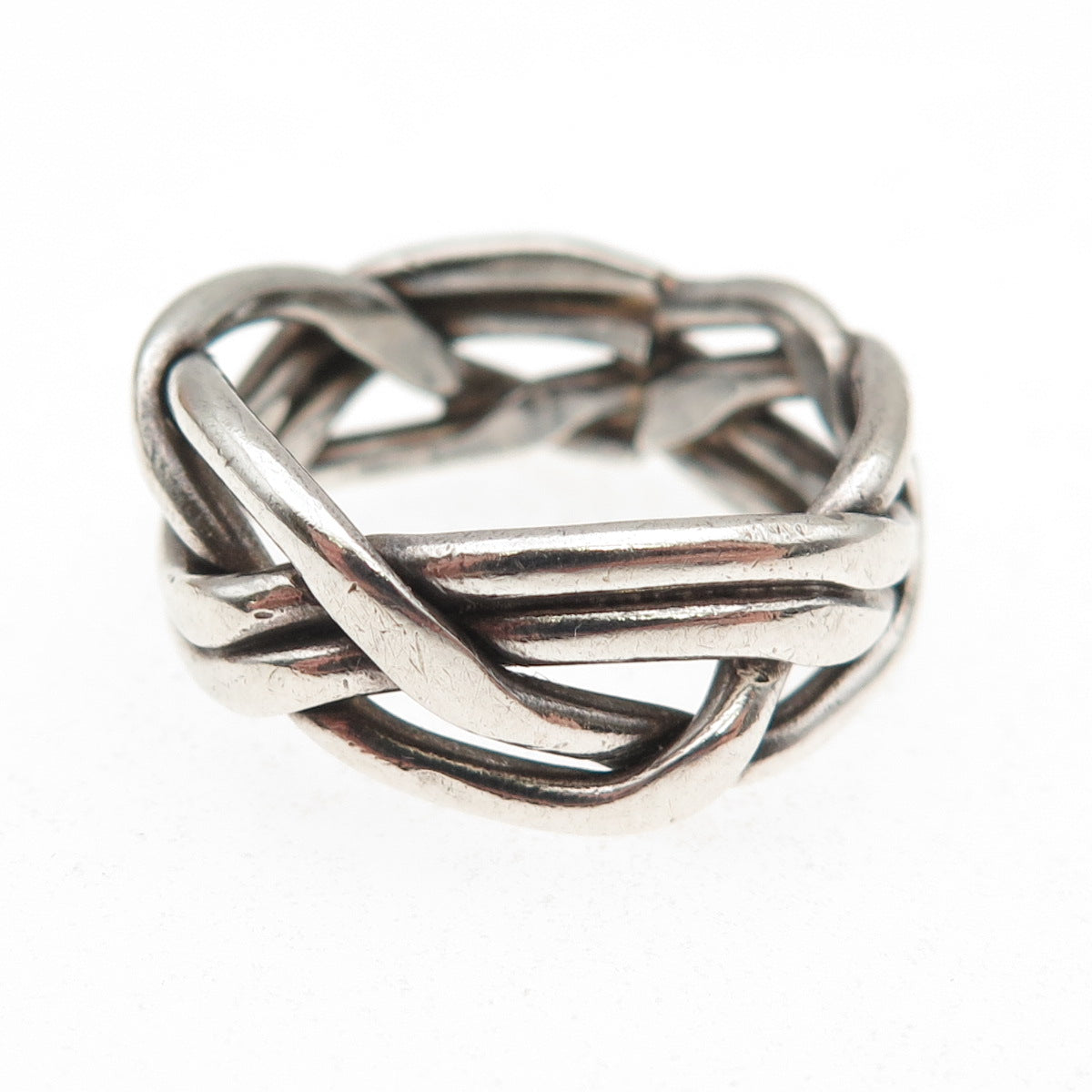 925 Sterling Silver Vintage Mexico Modernist Woven Oxidized Band Ring Size 8