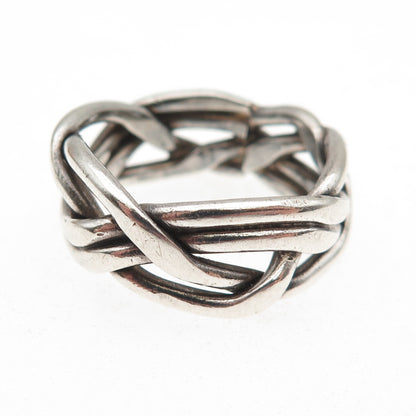 925 Sterling Silver Vintage Mexico Modernist Woven Oxidized Band Ring Size 8