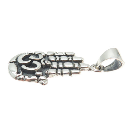 925 Sterling Silver Vintage Hamsa Amulet Om Mantra Oxidized Pendant