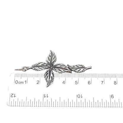 925 Sterling Silver Vintage Floral Leaf Cross Oxidized Pendant