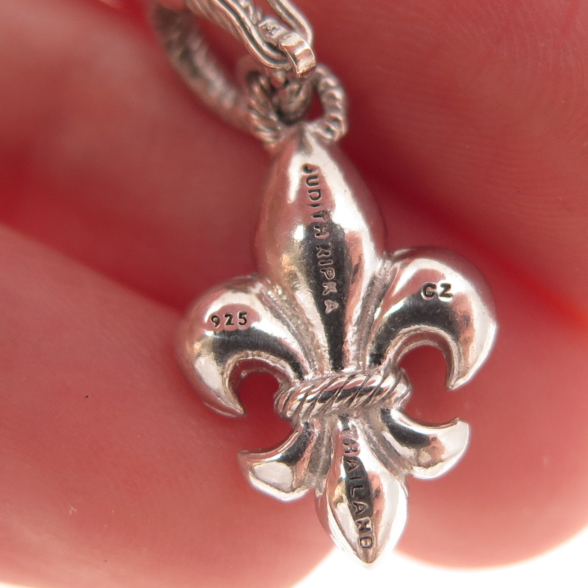 Judith Ripka 925 Sterling Silver Round-Cut C Z Fleur de Lis Charm Pendant