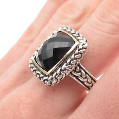 Dasan 925 Sterling Silver 14K Gold Vintage Real Black Onyx Oxidized Ring Size 10