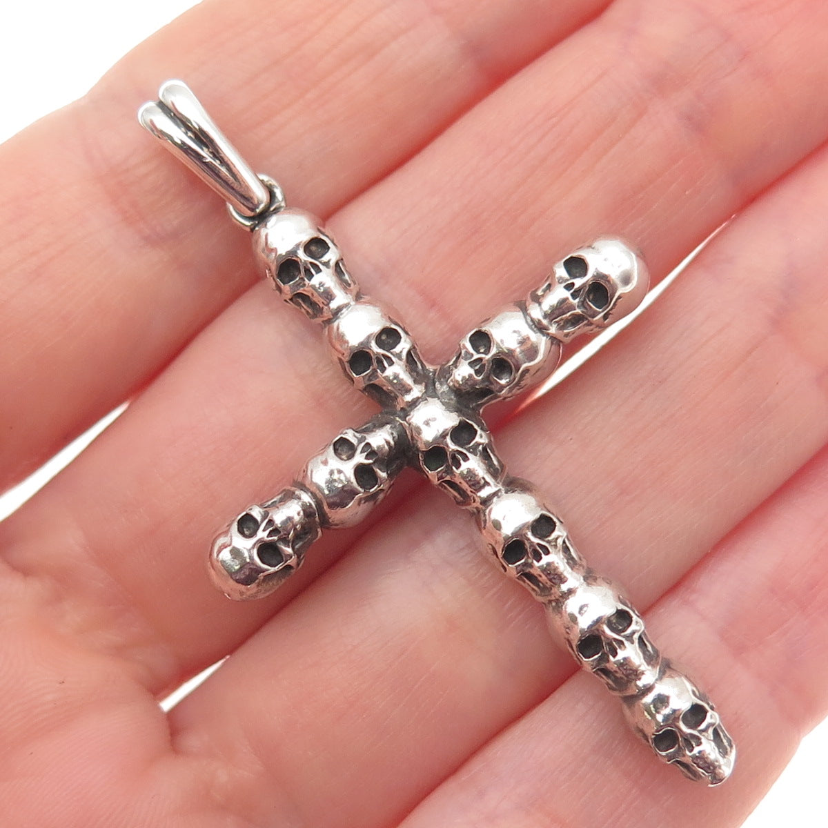 925 Sterling Silver Vintage Skull Cross Oxidized Gothic Pendant