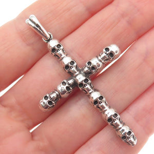 925 Sterling Silver Vintage Skull Cross Oxidized Gothic Pendant