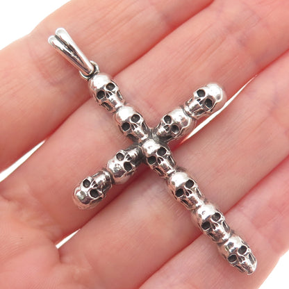 925 Sterling Silver Vintage Skull Cross Oxidized Gothic Pendant