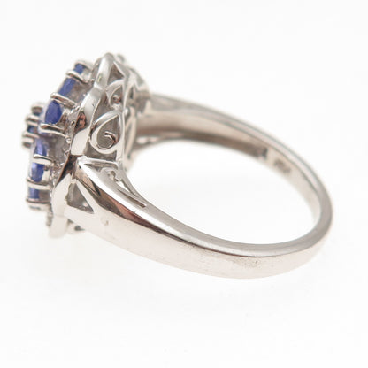 Chuck Clemency 925 Sterling Silver Real Tanzanite & White Topaz Ring Size 8.25