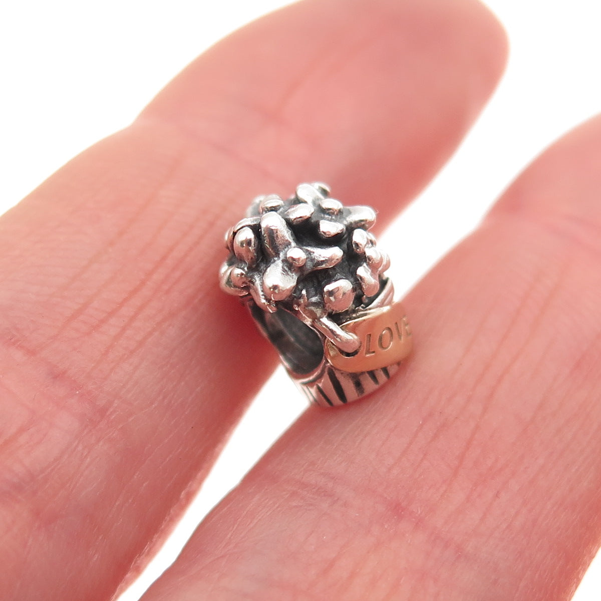 PANDORA 925 Sterling Silver & Gold Love Bouquet Slide Bead Charm