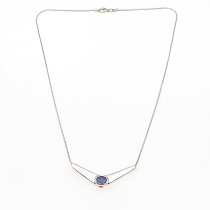 925 Sterling Vintage MJC Australia Real Opal Modernist Snake Chain Necklace 18"