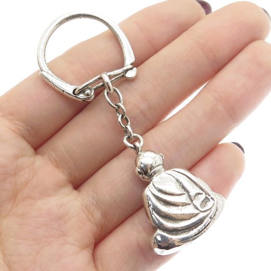 925 Sterling Silver Vintage Buddha Fob Key Chain Ring Holder