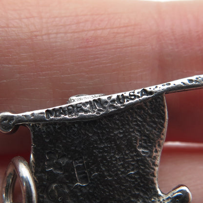 SUNWEST 925 Sterling Silver Vintage US Flag Oxidized Minimalist Charm Pendant