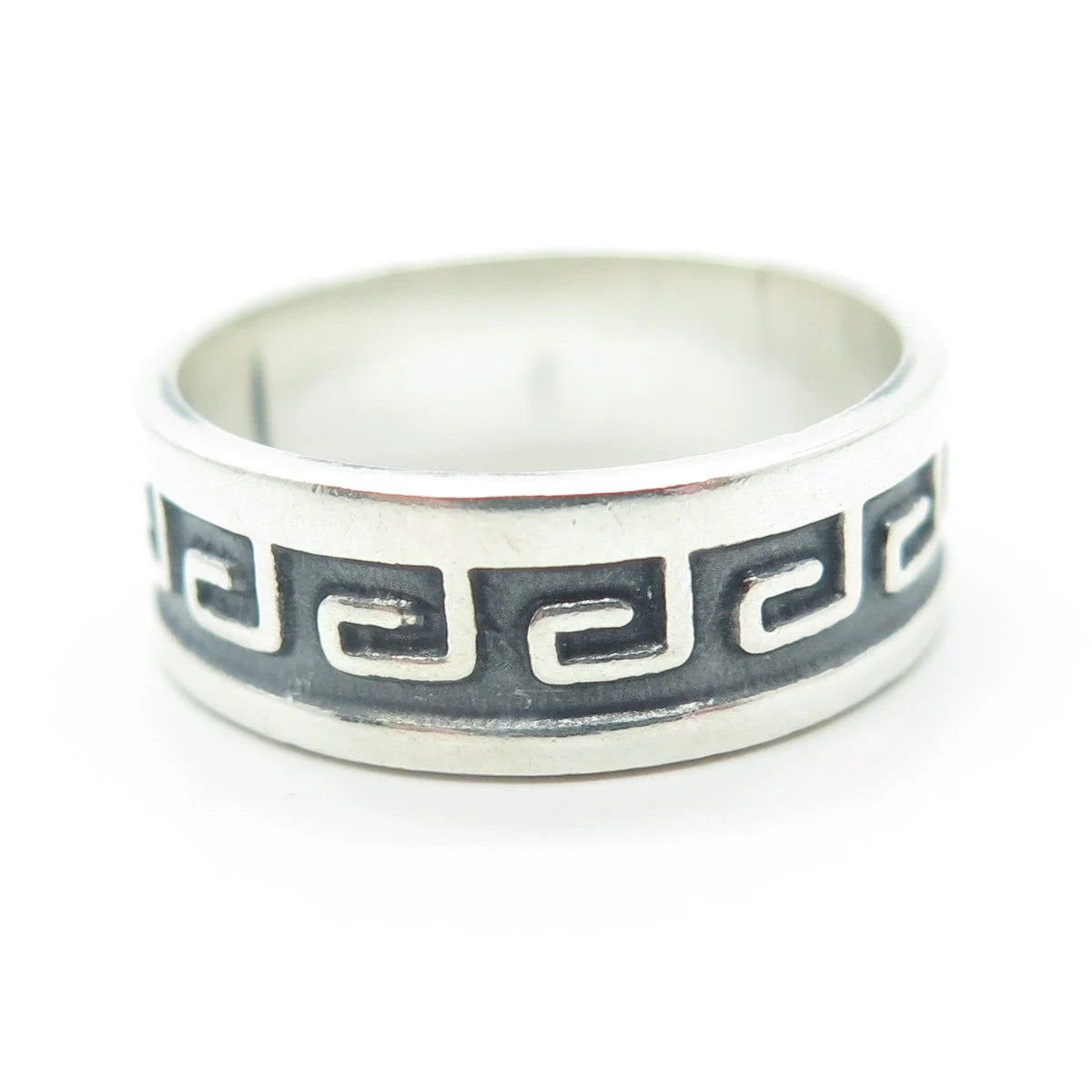 925 Sterling Silver Vintage Greek Maze Oxidized Band Ring Size 9.5