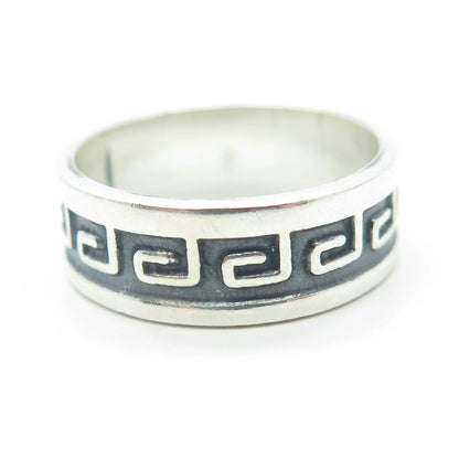 925 Sterling Silver Vintage Greek Maze Oxidized Band Ring Size 9.5