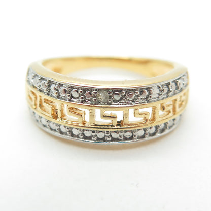 925 Sterling Silver 2-Tone Real Diamond Accent Greek Maze Ring Size 6.75