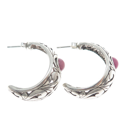 JEZLAINE 925 Sterling Silver Vintage Real Rhodonite Gem Floral Oxidized Earrings