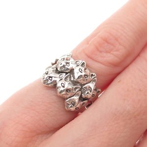 Shube 925 Sterling Silver Vintage Six Cats Oxidized Ring Size 4.25