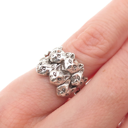 Shube 925 Sterling Silver Vintage Six Cats Oxidized Ring Size 4.25