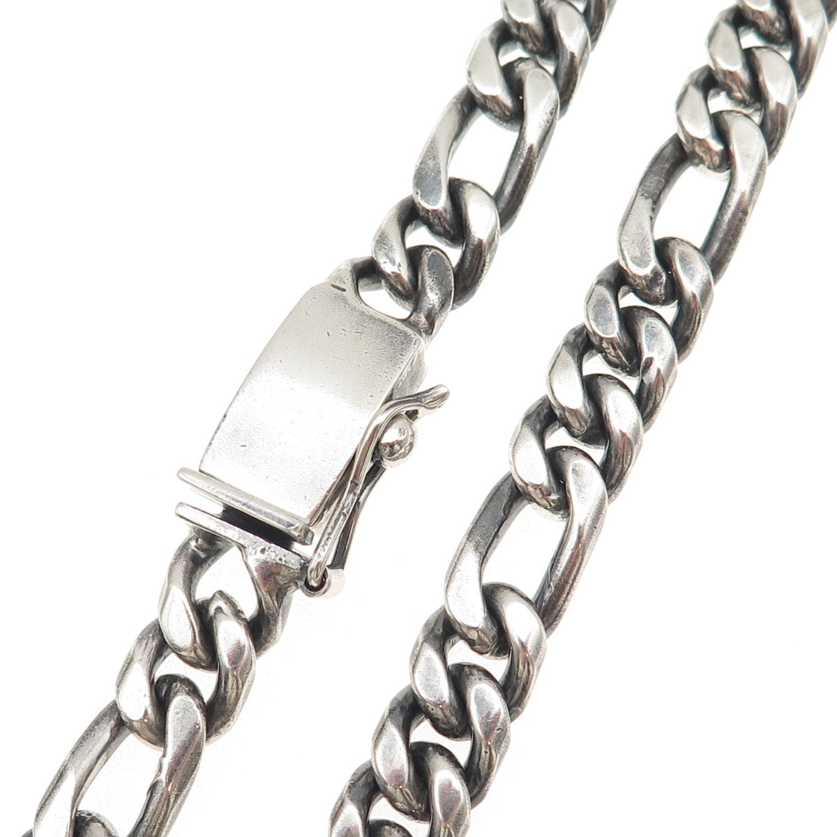 925 Sterling Silver Vintage Mexico Heavy 190.9g Figaro Chain Necklace 26"