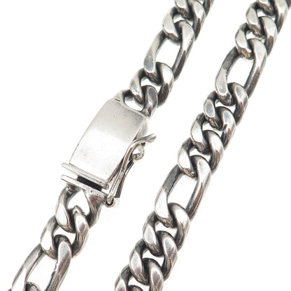 925 Sterling Silver Vintage Mexico Heavy 190.9g Figaro Chain Necklace 26"