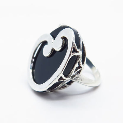 925 Sterling Silver Vintage Real Black Onyx Gemstone Ring Size 6.25