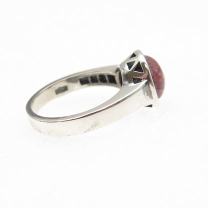 925 Sterling Silver Vintage Real Ruby Modernist Oxidized Ring Size 6.75