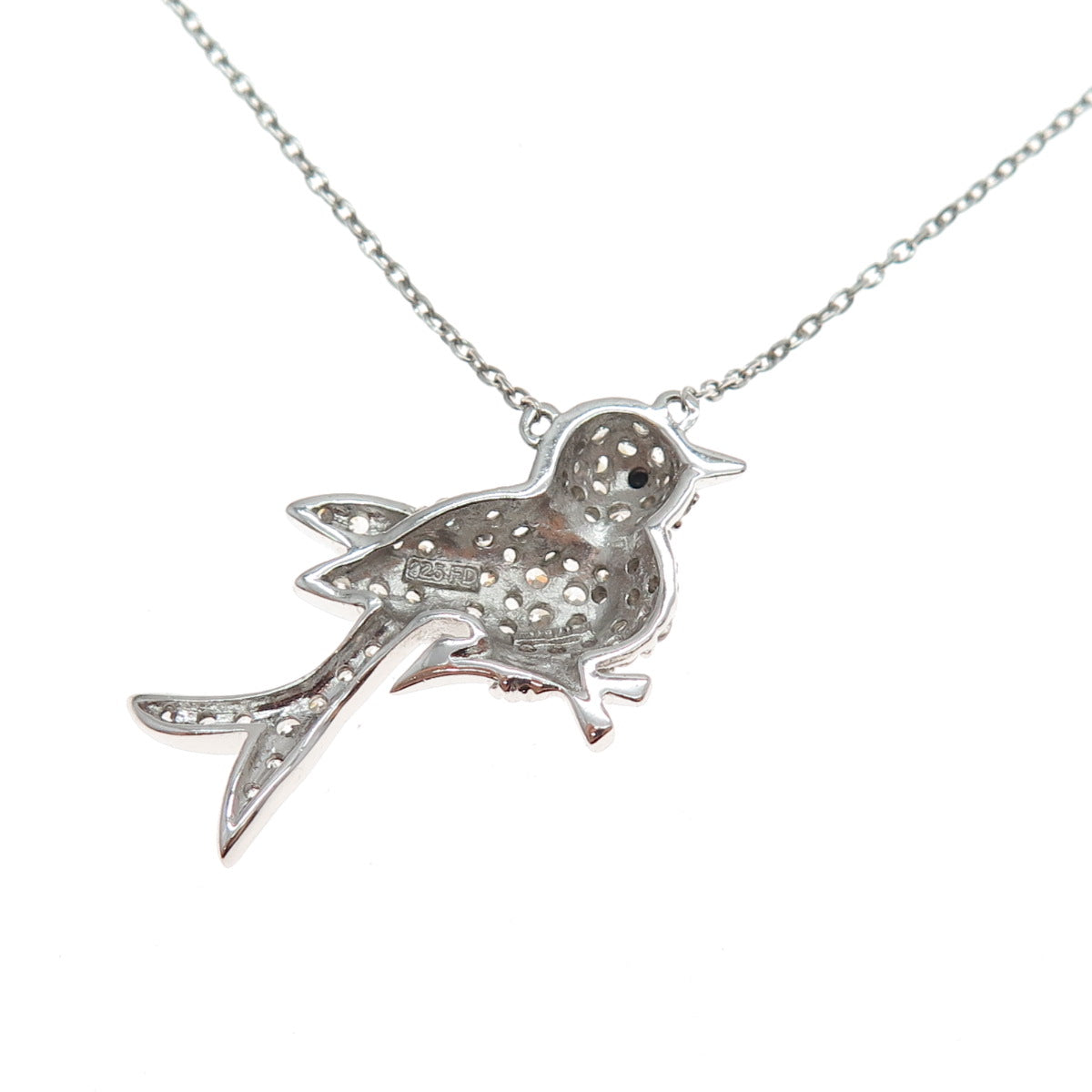 FELICIA DESIGN Sterling Silver Black & White C Z Bird Cable Chain Necklace 18"