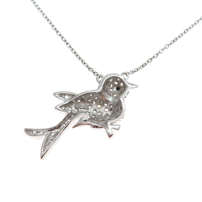 FELICIA DESIGN Sterling Silver Black & White C Z Bird Cable Chain Necklace 18"