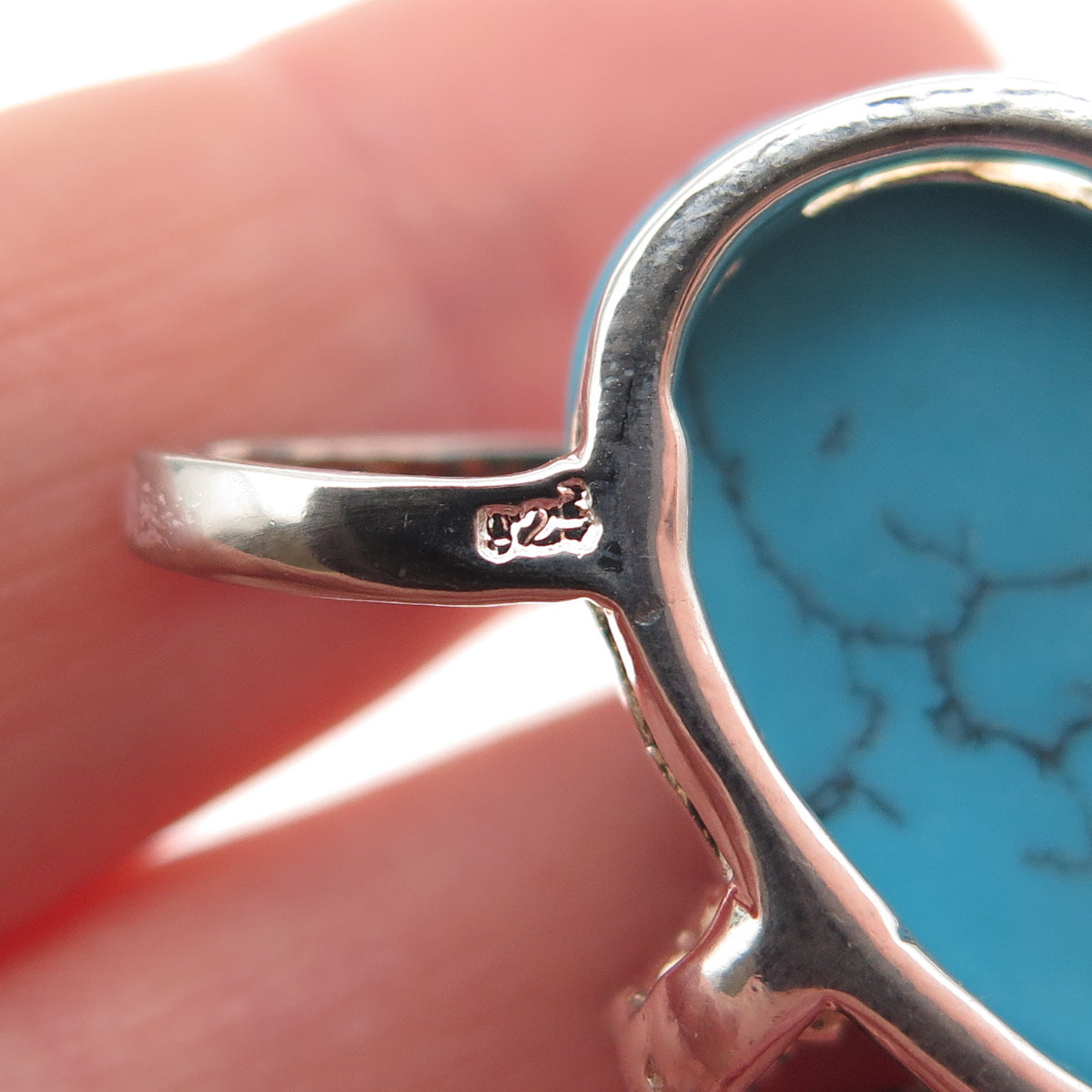 925 Sterling Silver Vintage Real Turquoise & C Z Modernist Slide Pendant