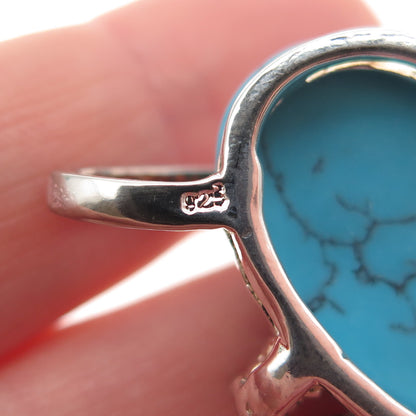 925 Sterling Silver Vintage Real Turquoise & C Z Modernist Slide Pendant