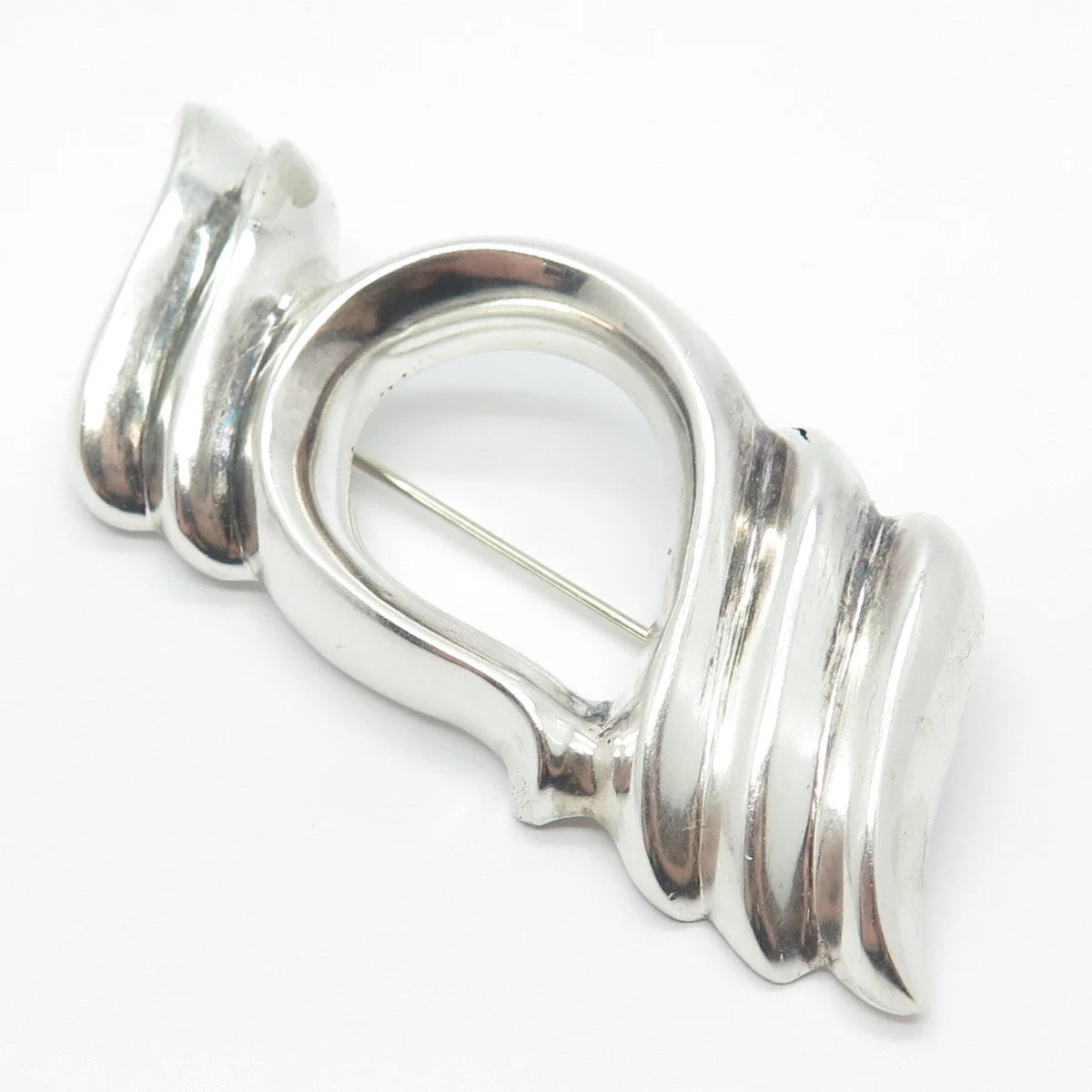 925 Sterling Silver Vintage Ribbed Modernist Pin Brooch