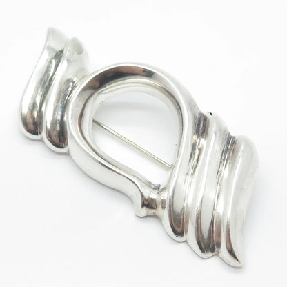 925 Sterling Silver Vintage Ribbed Modernist Pin Brooch