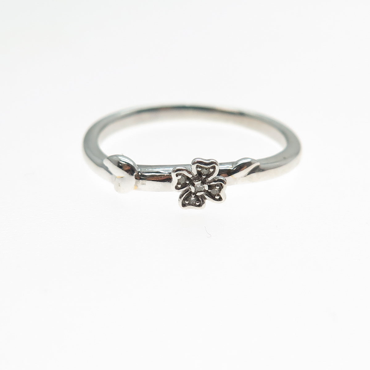 925 Sterling Silver Real Diamond Accent Flower Ring Size 9