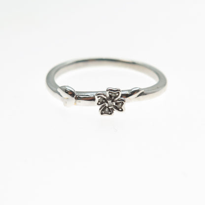 925 Sterling Silver Real Diamond Accent Flower Ring Size 9