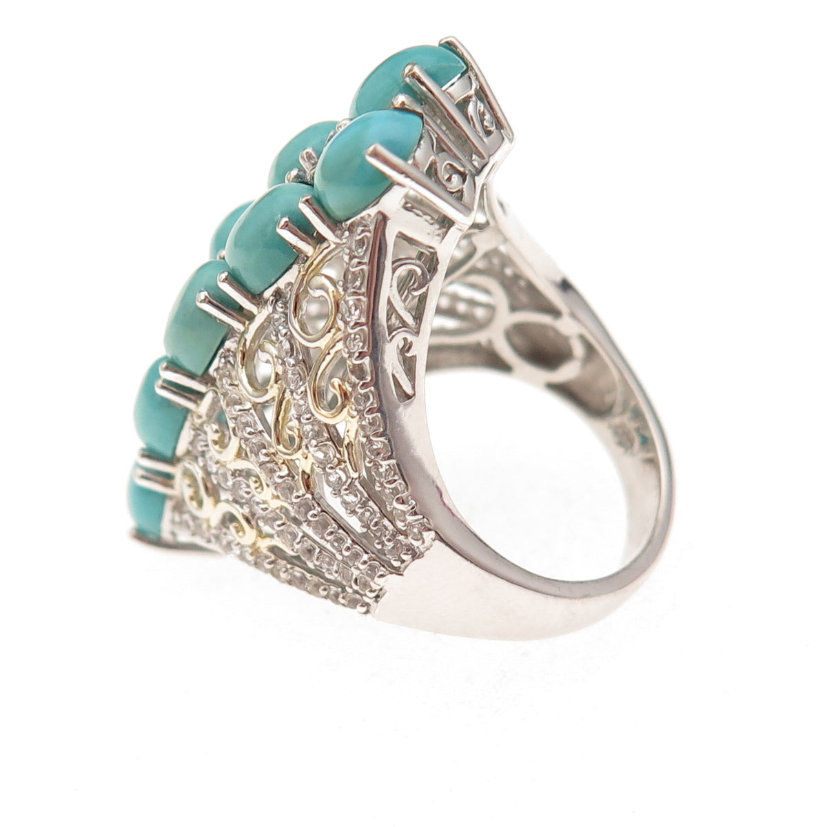 Chuck Clemency 925 Sterling 2-Tone Real Turquoise Topaz & Apatite Ring Size 8.25