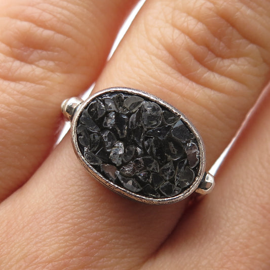 SAMUEL BENHAM 925 Sterling Silver Vintage Real Diamond Inlay Ring Size 6.25
