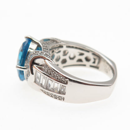 925 Sterling Silver Blue & White C Z Ring Size 6.25