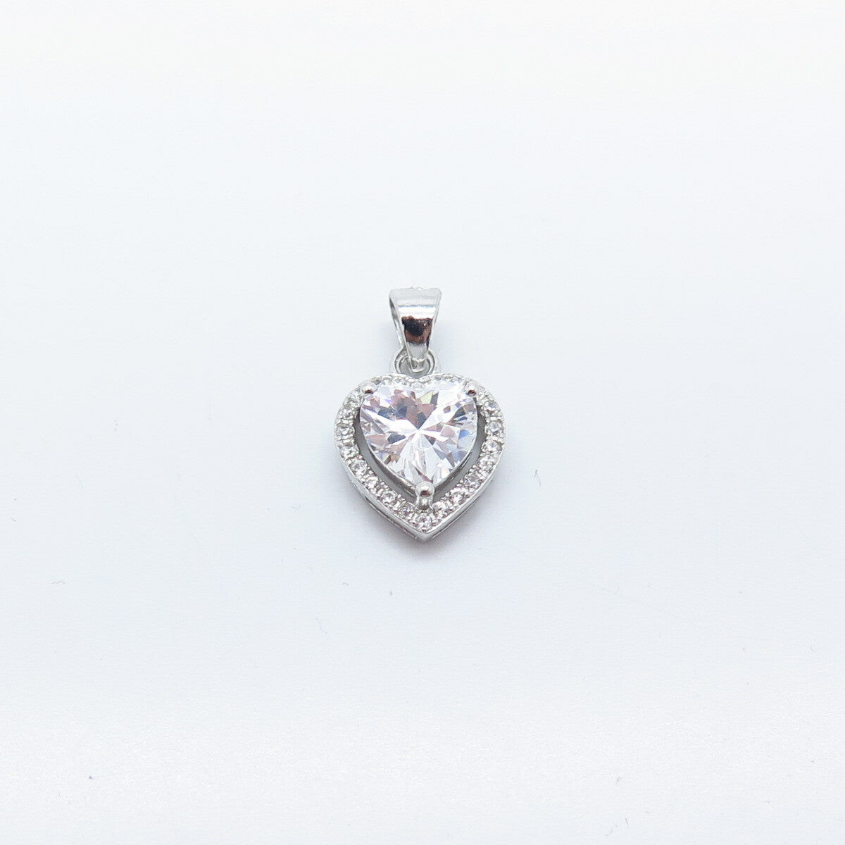 925 Sterling Silver C Z Heart Charm Pendant
