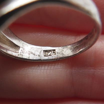 925 Sterling Silver Vintage Modernist Bypass Oxidized Ring Size 6.75